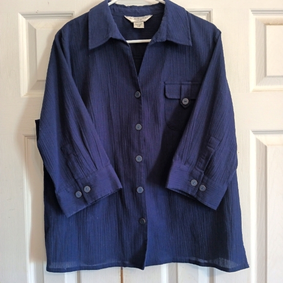 Allison Daley Navy blue button up shirt Sz 14p - Picture 1 of 5